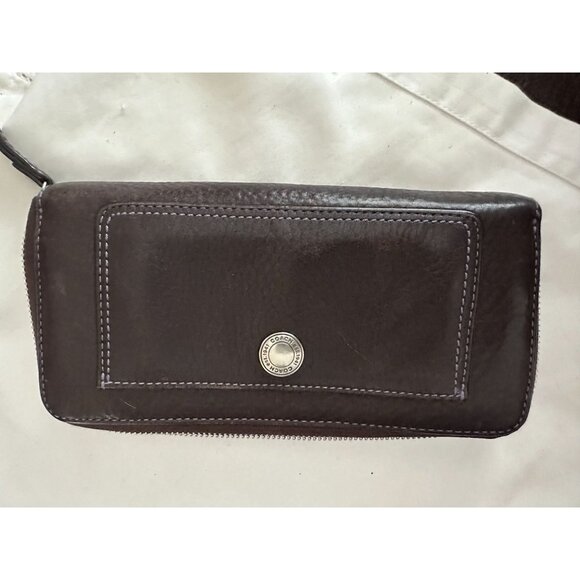 COACH Chelsea Brown Pebbled zip around Leather Wallet - Picture 1 of 5